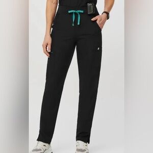 Figs Black Scrub Pants with Teal Drawstring